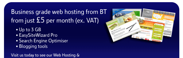 Business grade web hosting from BT from just &pound;5 per month (ex. VAT)